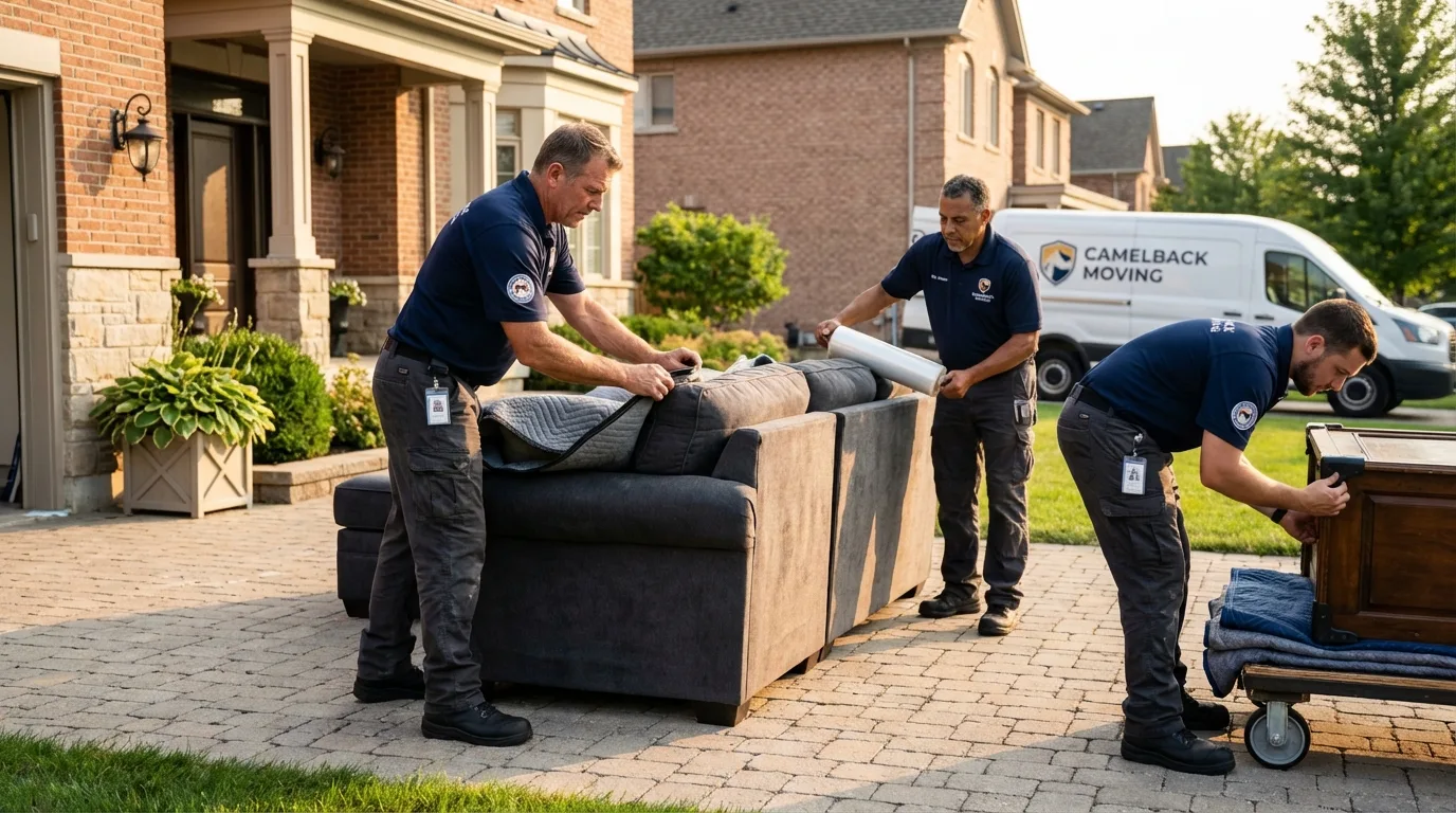 Large estate moving crew wrapping furniture in Peoria Heights, IL