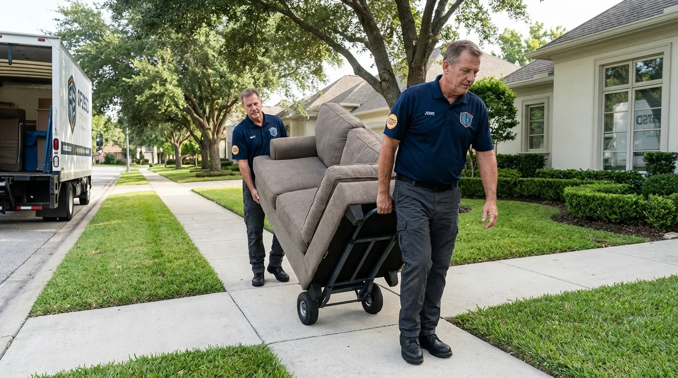Local residential moving crew loading furniture in Peoria Heights, IL