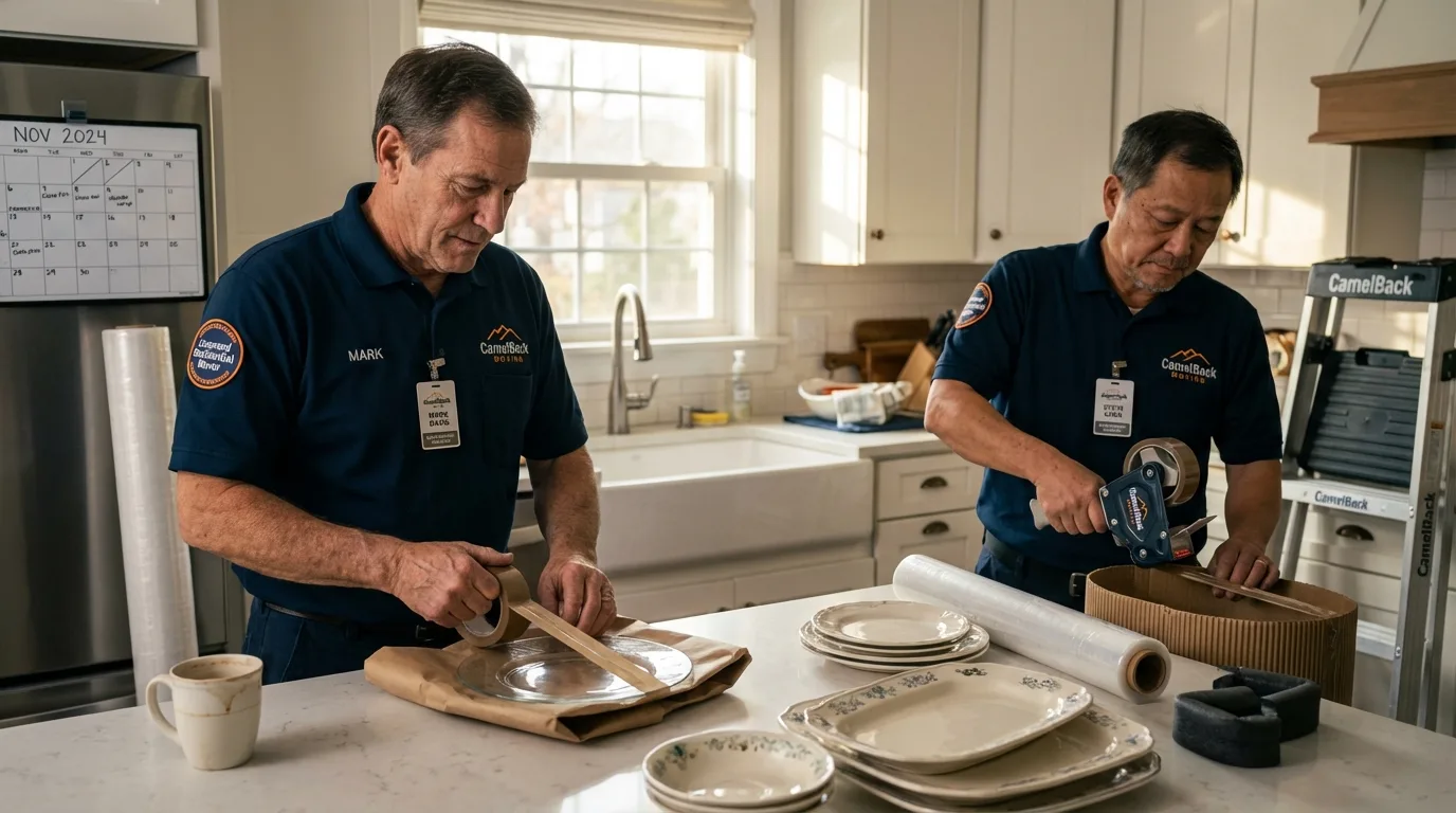 Professional crew packing kitchen dishware in Peoria Heights, IL